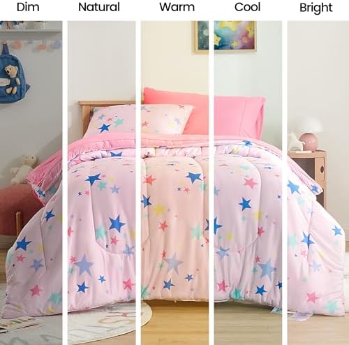 SLEEP ZONE Kids Comforter Set Twin Size Pink Stars