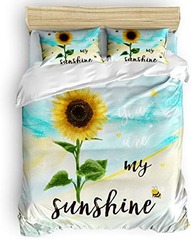 LooPoP 4PCS California King Bedding Set Sunflower with Bees Duvet Cover Set