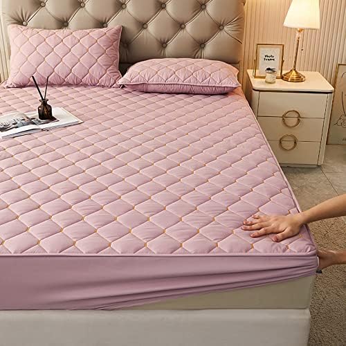 FCLDESHOP Thick Quilted Fitted Sheet Pink 200x220cm