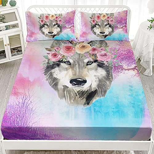 XYNHML Wolf Tie Dye Rose Bedding Set for Kids