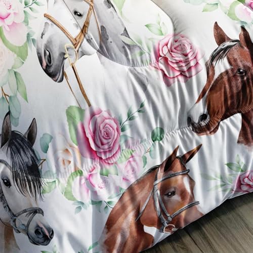 Nttopship Horse and Flower 3 Piece Comforter Set