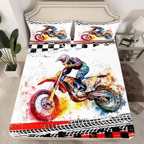 Feelyou Dirt Bike Sheet Set for Kids Queen Size