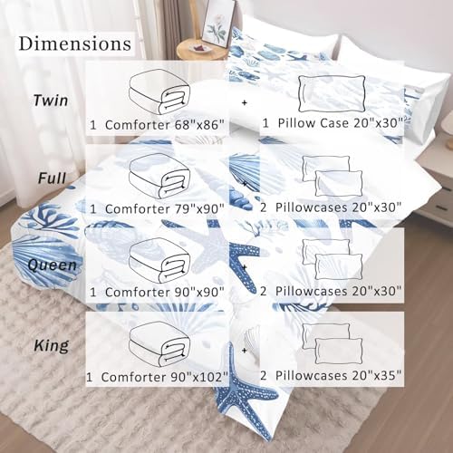 DJNEAR Blue Coastal Comforter Set King 1