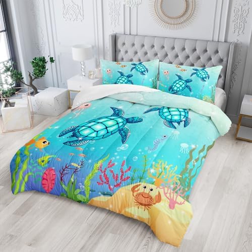 Turtle Comforter Set for Kids Room with 2 Pillowcases