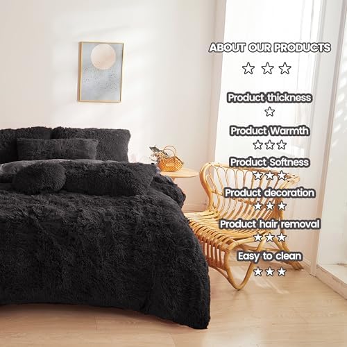 Fluffy Black Comforter Set Twin Size 2 Pieces