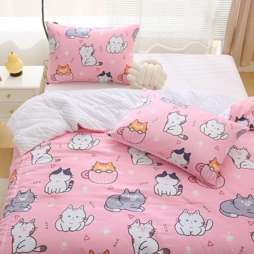Gusuhome Kids Pink Cats Comforter Set 3 Piece