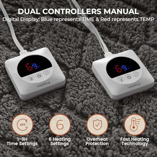 HelaSnug Electric Heated Mattress Pad 78x80IN Dual Controllers