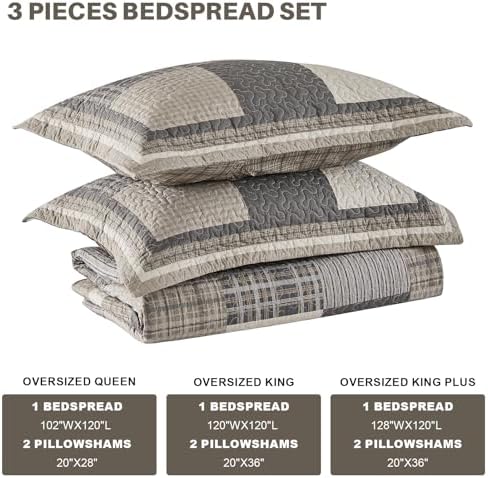 Oversized King Bedspread 120x120 Plaid Quilt Set