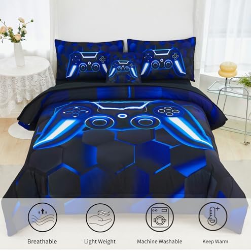 RYNGHIPY Blue Gaming Comforter Set for Kids Boys 1