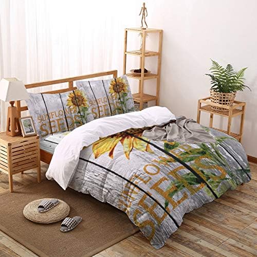 LooPoP 4PCS California King Duvet Set Yellow Sunflower Soft Bedding