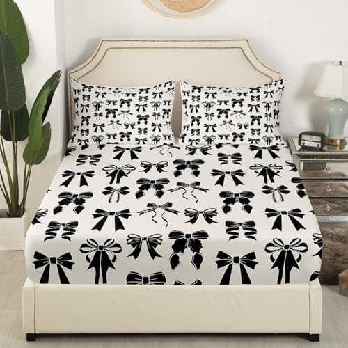 Feelyou Bow Bed Sheet Set Queen Size Black Bow Fitted Sheet