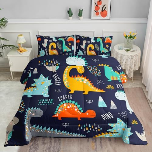 Smell Sunshine Dinosaur Comforter Set Dark Blue