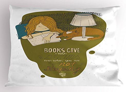 Ambesonne Book Pillow Sham Girl and Cat Illustration 36 x 20
