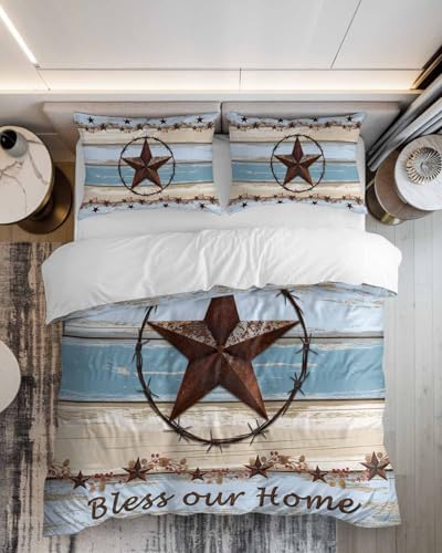 ZOE GARDEN Country Star Blue Queen Duvet Cover Set