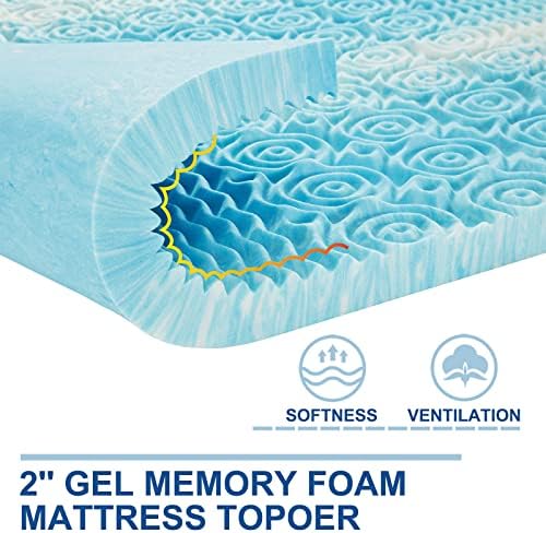 SINWEEK 2 Inch Gel Memory Foam Mattress Topper 5-Zone Pressure Relief