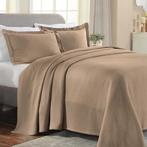 Superior Solitaire Cotton 3-Piece Bedspread Set Queen Taupe
