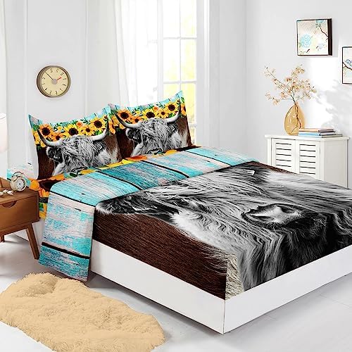 Axolotl Queen Size Cow Flower Fitted Sheet Set