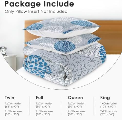 Culudea Blue Floral Comforter Set King Size