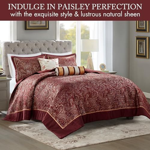 Madison Park Aubrey Reversible Bedspread Set Burgundy 5 Piece King 1