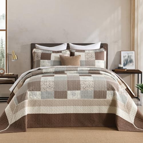 SahSahCasa 100 Cotton Bedspread Set 120x102 Reversible Plaid Paisley