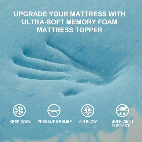 SINWEEK 2 Inch Gel Memory Foam Mattress Topper 5-Zone Pressure Relief