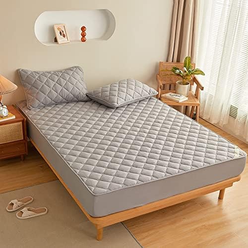 FCLDESHOP 200x200cm Thick Quilted Fitted Sheet Grey