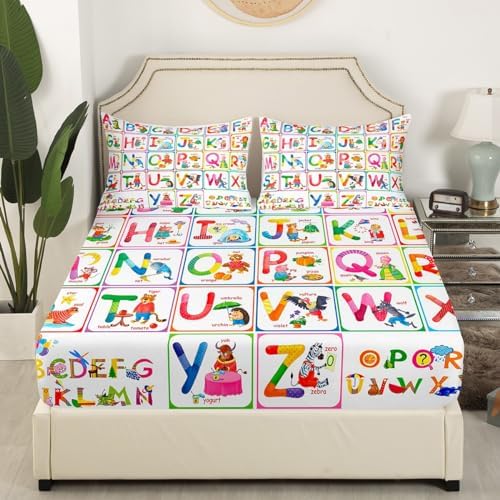 Feelyou ABC Alphabet Queen Fitted Sheet Set