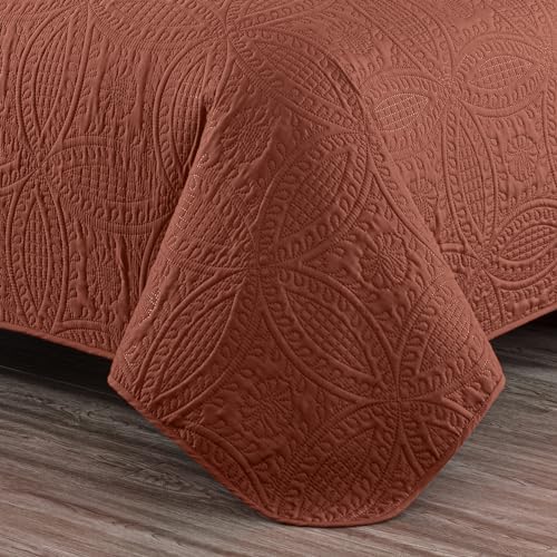 Chezmoi Austin King Bedspread Set 3-Piece Terracotta 1
