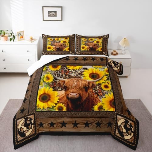 Homewish Highland Cow Sunflowers Comforter Set King Size