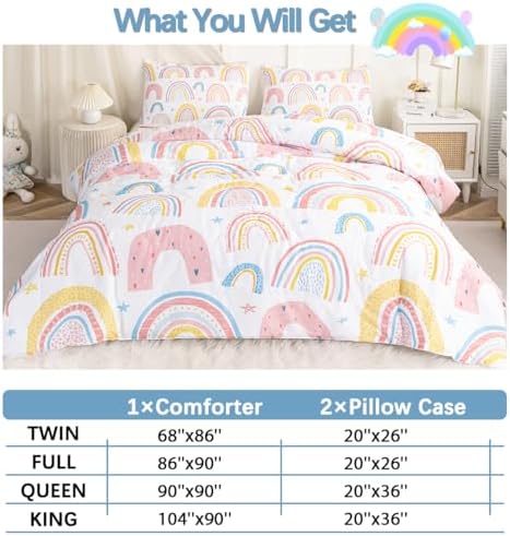 BEDMUST Girls Rainbow Comforter Set 3PCS 1