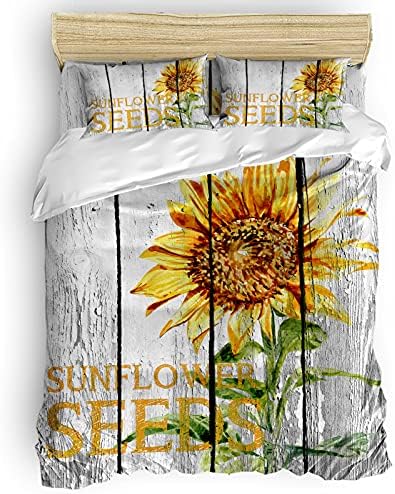 LooPoP 4PCS California King Duvet Set Yellow Sunflower Soft Bedding