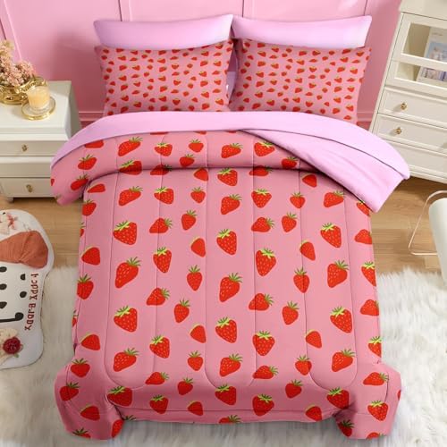 Nesker 5 Pcs Comforter Set Twin Size Sweet Pink