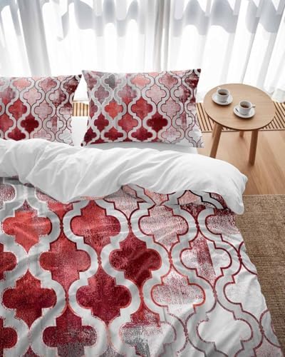 ZOE GARDEN Red Morocco Duvet Cover Set 3 pcs