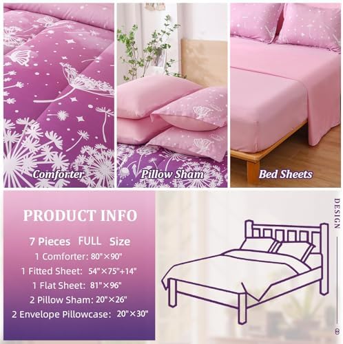 Menghomeus Ombre Pink Purple Comforter Set 7 Pcs Bed in a Bag