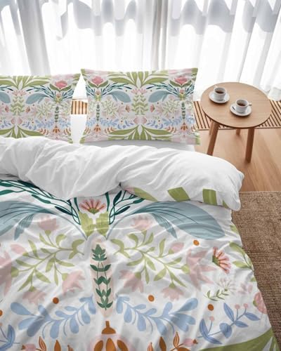 ZOE GARDEN Boho Green Flower Bed Duvet Cover Set