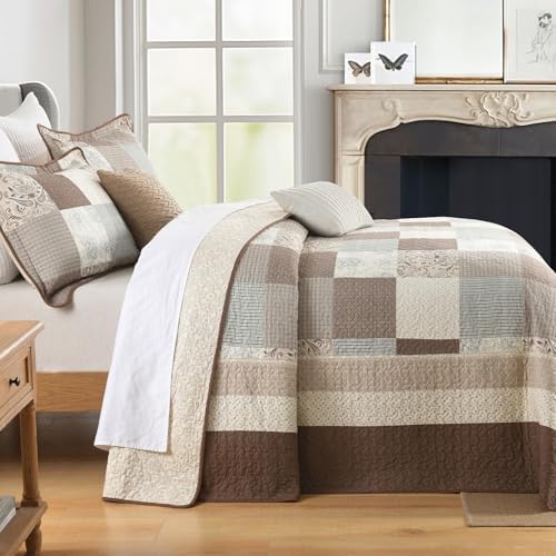 SahSahCasa 100 Cotton Bedspread Set 120x102 Reversible Plaid Paisley