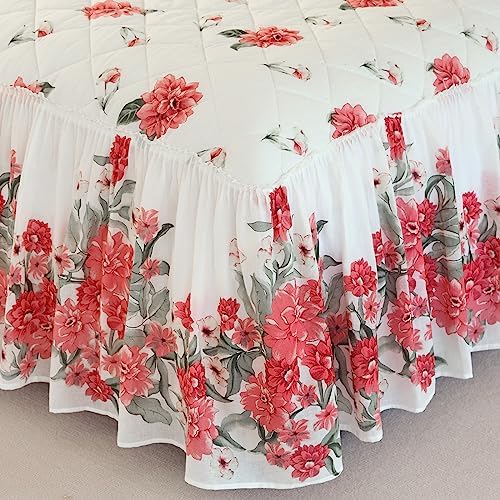 EVENHUG Red Floral 100 Cotton King Size Bedspread Set