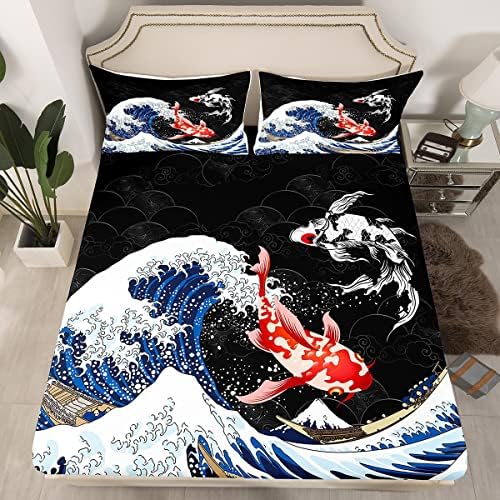 Feelyou Japanese Koi Fish Sheet Set 4Pcs Queen Size