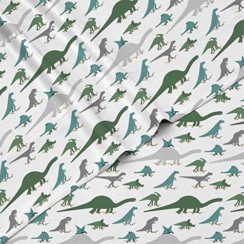 Kids Rule 4-Piece Dinosaur Sheet Set for Boys - Skateboarding Dino Prints
