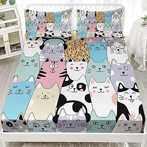 HOSIMA Cute Cartoon Cat Sheet Set Twin