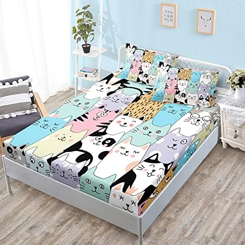 HOSIMA Cute Cartoon Cat Sheet Set Twin