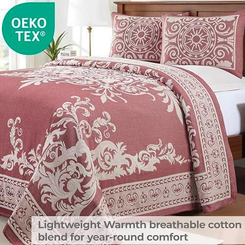 Superior Cotton Blend 3-Piece Bedspread Set Queen Berry Red