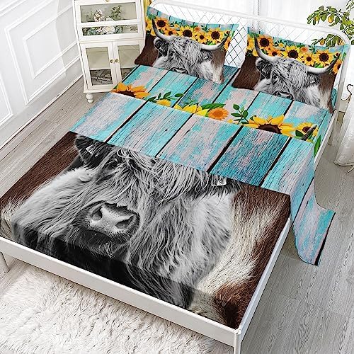 Axolotl Queen Size Cow Flower Fitted Sheet Set