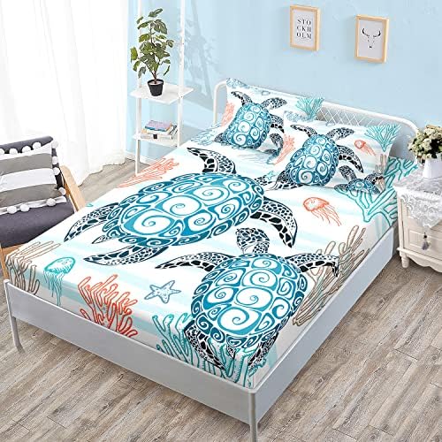HOSIMA Sea Turtle Bedroom Sheet Set Queen Size